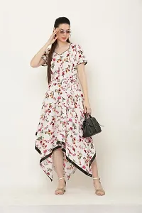 White floral print western wear dress for women-thumb3