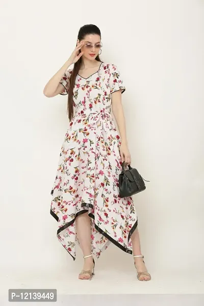 White floral print western wear dress for women-thumb4