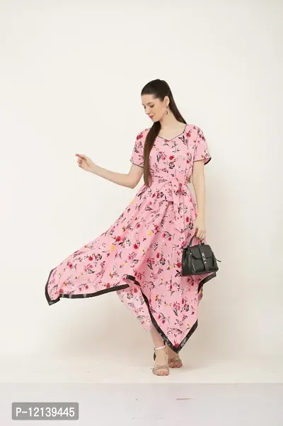 Pink floral print western wear dress for women-thumb3