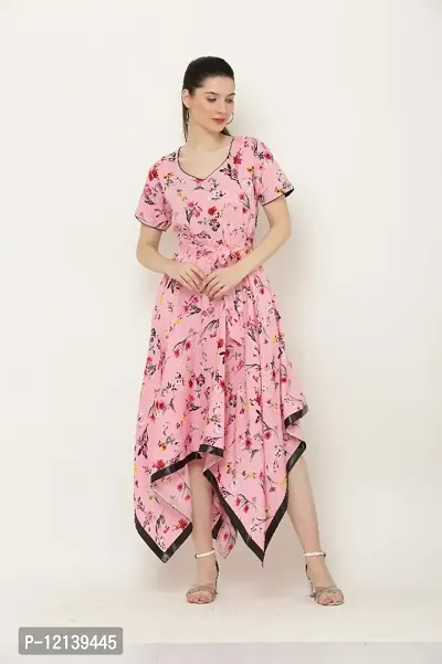 Pink floral print western wear dress for women-thumb5