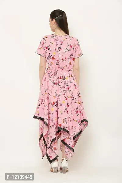 Pink floral print western wear dress for women-thumb4