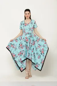 Blue floral print western wear dress for women-thumb2