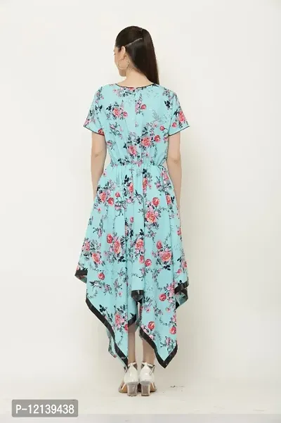 Blue floral print western wear dress for women-thumb2