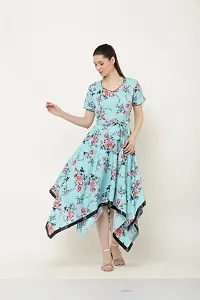 Blue floral print western wear dress for women-thumb3