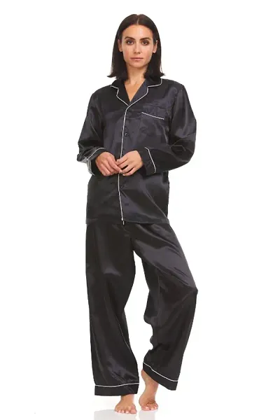 Soft Comfy Non Transparent Full Satin Silk Nightsuit For Women