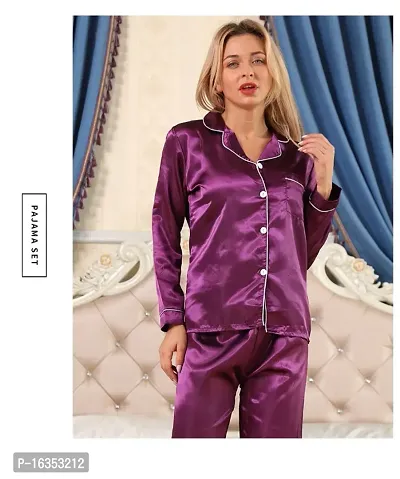 SOWEs WINE COLORED SOFT COMFY NON TRANSPARENT SATIN SILK FULL NIGHT SUIT