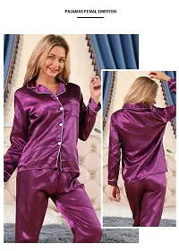 SOWEs WINE COLORED SOFT COMFY NON TRANSPARENT SATIN SILK FULL NIGHT SUIT-thumb1