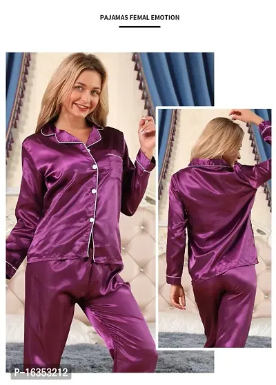 SOWEs WINE COLORED SOFT COMFY NON TRANSPARENT SATIN SILK FULL NIGHT SUIT-thumb2