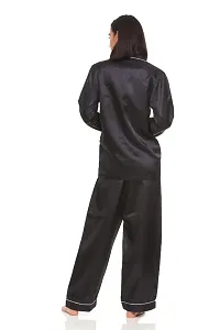 SOWEs BLACK COLORED SOFT COMFY NON TRANSPARENT SATIN SILK FULL NIGHT SUIT-thumb2