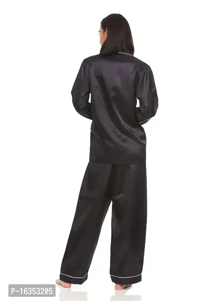 SOWEs BLACK COLORED SOFT COMFY NON TRANSPARENT SATIN SILK FULL NIGHT SUIT-thumb3