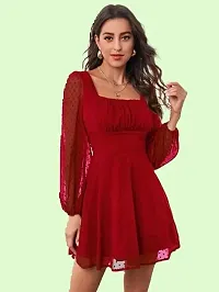 Beautiful Elegant Red Georgette Buta Dress For Women-thumb3