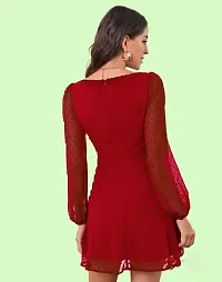 Beautiful Elegant Red Georgette Buta Dress For Women-thumb1