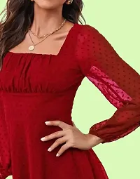 Beautiful Elegant Red Georgette Buta Dress For Women-thumb2