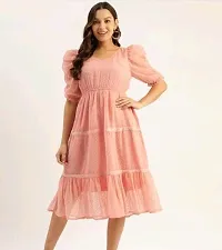 Elegant Peach Georgette Dress With Ruffled Sleeves-thumb2