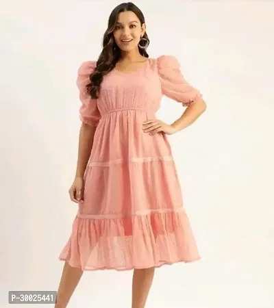 Elegant Peach Georgette Dress With Ruffled Sleeves-thumb3