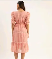 Elegant Peach Georgette Dress With Ruffled Sleeves-thumb3