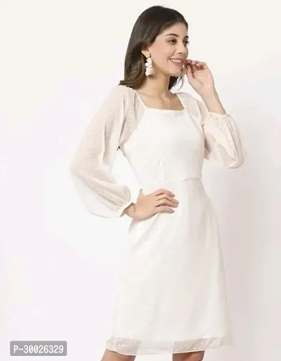 Stylish White Georgette Buta Dress With Square Neck-thumb0