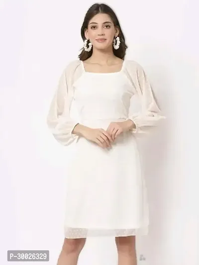 Stylish White Georgette Buta Dress With Square Neck-thumb2