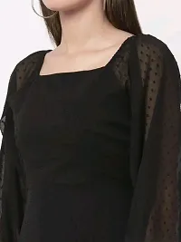 Stylish Black Georgette Dress With Square Neck-thumb2