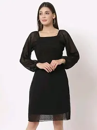 Stylish Black Georgette Dress With Square Neck-thumb1