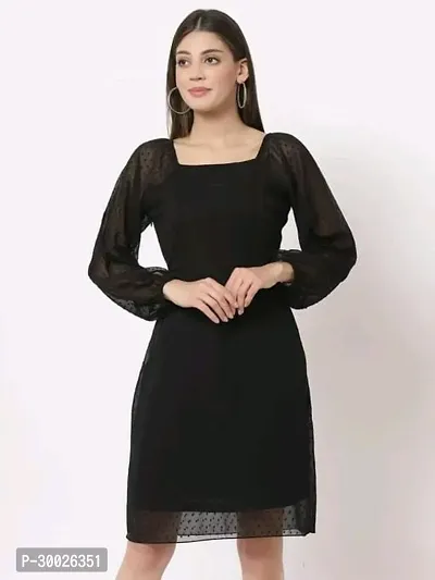 Stylish Black Georgette Dress With Square Neck-thumb2