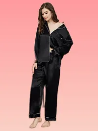 Trendy Satin Black Full Night Suit-thumb2