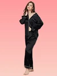 Trendy Satin Black Full Night Suit-thumb1