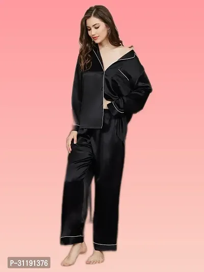 Trendy Satin Black Full Night Suit-thumb2