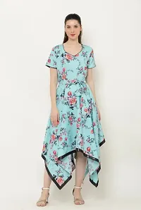 Beautiful Asymmetric Turquoise Floral Print Dress-thumb1