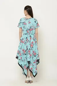 Beautiful Asymmetric Turquoise Floral Print Dress-thumb2