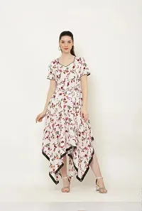 Beautiful Asymmetric White Floral Print Dress-thumb1