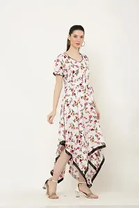 Beautiful Asymmetric White Floral Print Dress-thumb3