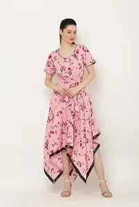 Beautiful Asymmetric Floral Print Pink Dress-thumb1