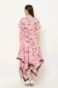 Beautiful Asymmetric Floral Print Pink Dress-thumb2