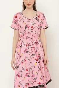 Beautiful Asymmetric Floral Print Pink Dress-thumb3