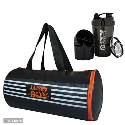 Polyester Duffel Gym Bag Shoe Compartment Shoulder Bag with Gym Shaker Protein Spider Sipper bottle-thumb0