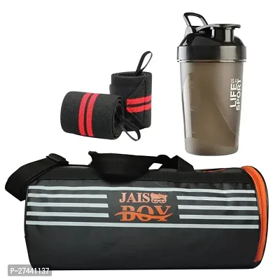 Gym Bag Shoe Compartment Shoulder with Gym Shaker Protein Sipper high Quality Gym Wrist Support Band RED  for Men  Women