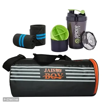 Gym Bag Shoe Compartment Shoulder with Gym Shaker Protein Sipper high Quality Gym Wrist Support Band Blue for Men  Women