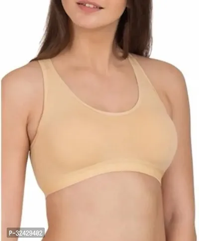 Stylish Beige Cotton Blend Solid Bra For Women