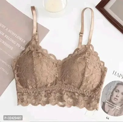 Stylish Beige Net Solid Bra For Women-thumb0