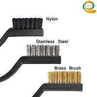 Prayosha Cleaning Tool Kit Mini Wire Brush with Brass, Nylon, Stainless Steel Bristles Pack of 3 Pieces, Multicolor-thumb1