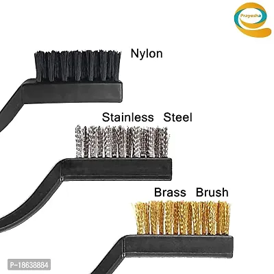 Prayosha Cleaning Tool Kit Mini Wire Brush with Brass, Nylon, Stainless Steel Bristles Pack of 3 Pieces, Multicolor-thumb2