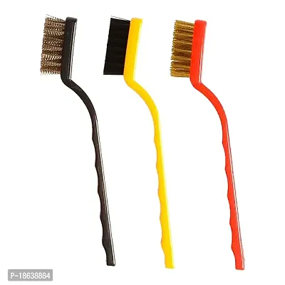 Prayosha Cleaning Tool Kit Mini Wire Brush with Brass, Nylon, Stainless Steel Bristles Pack of 3 Pieces, Multicolor-thumb0