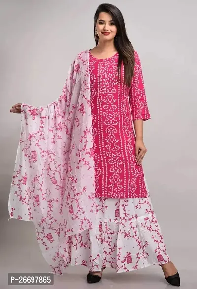 Pink Fab Women's Fabric rayon Kurti, skirt and dupatta set-thumb3