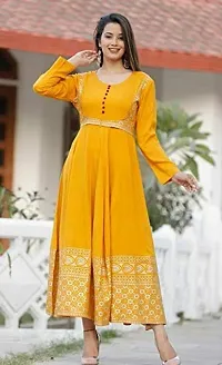 Maa Creation Women and Girls Rayon Fabric Mustard Color Long Kurti with Pink Dupatta (Yellow_L)-thumb3