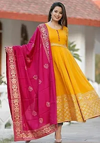 Maa Creation Women and Girls Rayon Fabric Mustard Color Long Kurti with Pink Dupatta (Yellow)-thumb4