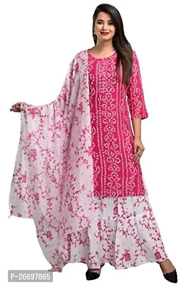 Pink Fab Women's Fabric rayon Kurti, skirt and dupatta set-thumb0