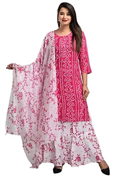 Fab Women's Fabric rayon Kurti, skirt and dupatta set