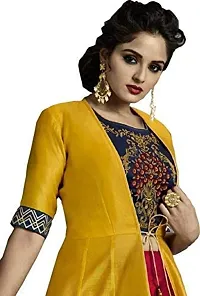 Women Ethnic Set of Rayon Crop Top Skirt and Shrug || Classy Crop Top Kurti with Skirt and Shrug Jacket || Embroidered Ethnic Kurta Set (M)-thumb2