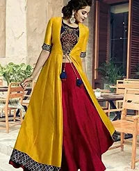 Women Ethnic Set of Rayon Crop Top Skirt and Shrug || Classy Crop Top Kurti with Skirt and Shrug Jacket || Embroidered Ethnic Kurta Set (M)-thumb4